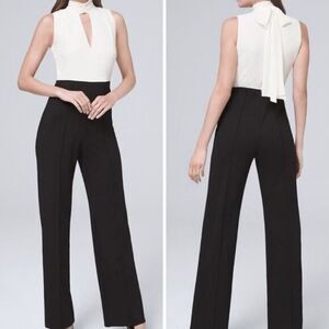 NEW White House Black Market‎ black white colorblock Tie-Detail Jumpsuit, 6